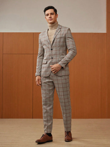 Men Plaid Single Breasted Blazer & Pants Set