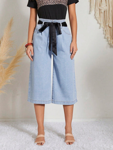 High Waist Belted Wide Leg Jeans