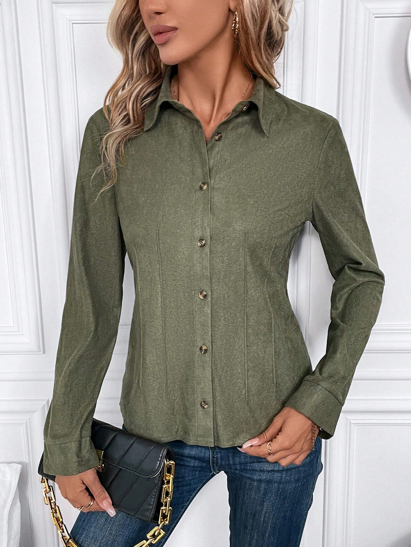 Solid Button Front Shirt