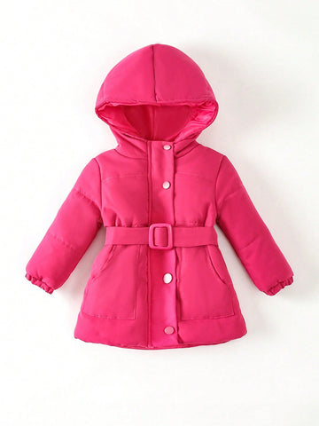 Baby Girl Hooded Belted Puffer Coat