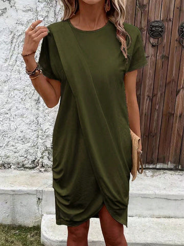 Solid Batwing Sleeve Wrap Hem Tee Dress