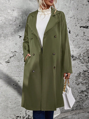 Lapel Neck Double Breasted Belted Trench Coat