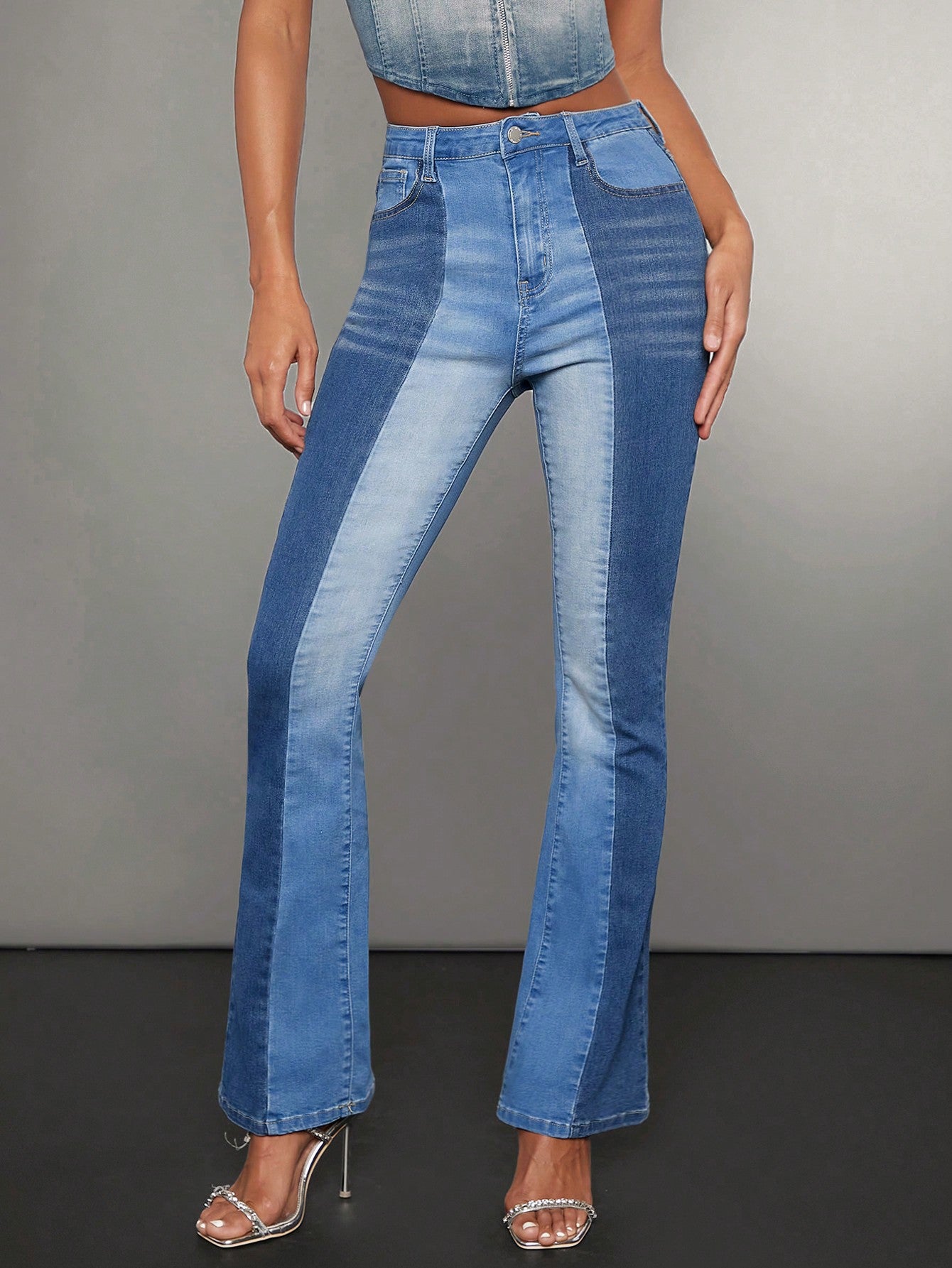 Colorblock Flare Leg Jeans