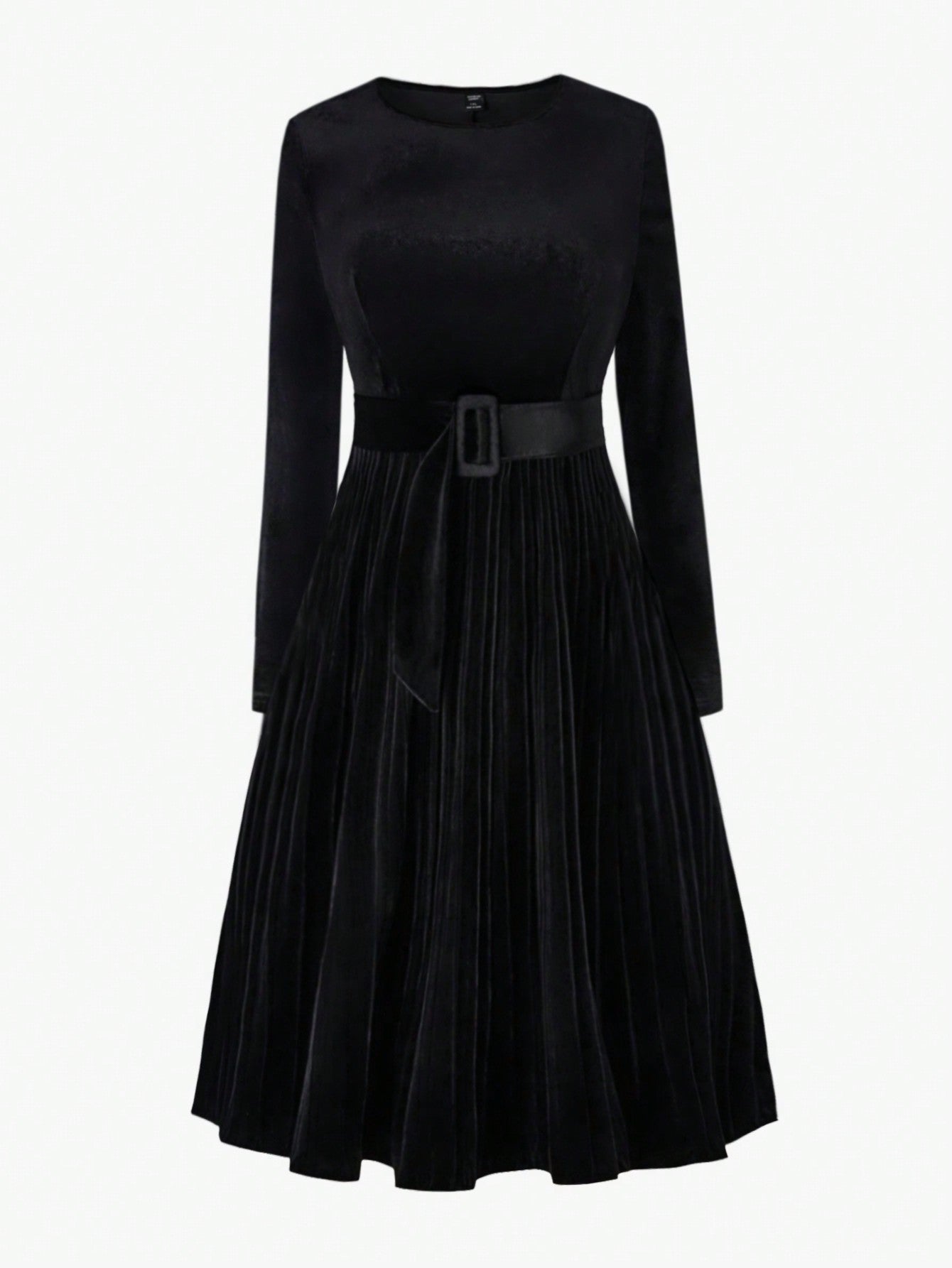 Plus Solid Belted Velvet Dress