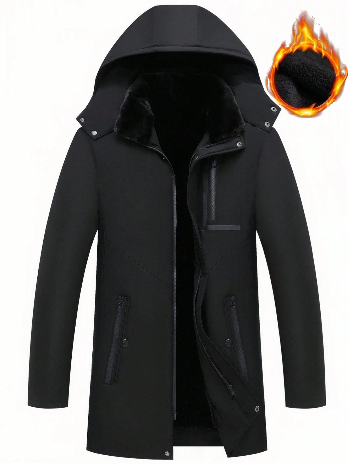 Men Zip Up Hooded Thermal Lined Winter Coat