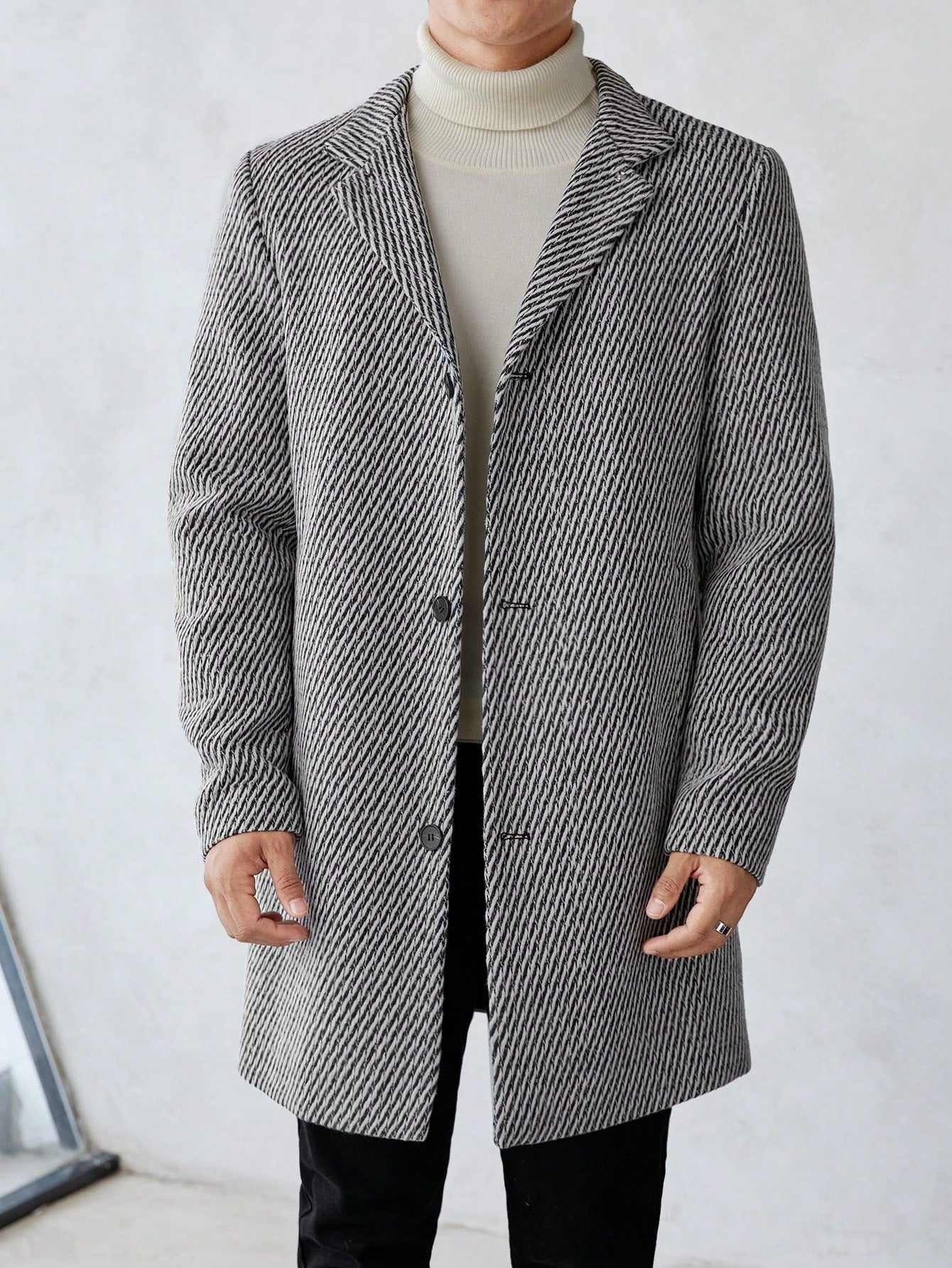 Men 1pc Lapel Neck Overcoat