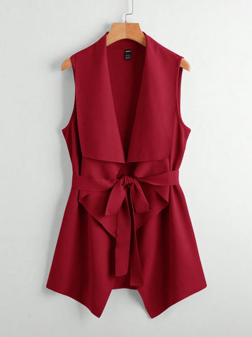 Waterfall Collar Belted Vest Coat