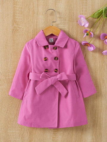 Girls Baby Solid Double Breasted Belted Trench Coat