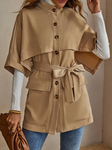 Cloak Sleeve Belted Trench Coat