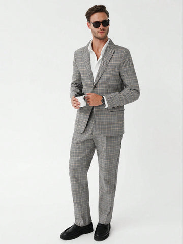 Men Plaid Single Button Blazer & Pants Set