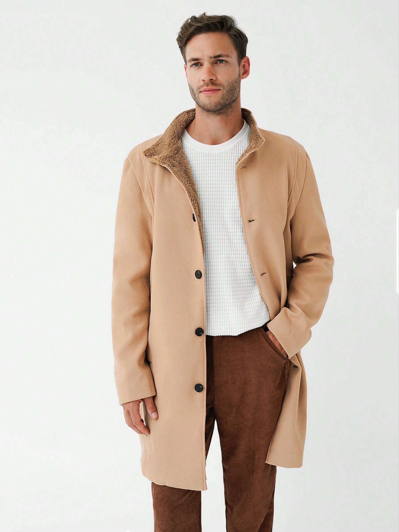 Men Button Front Overcoat