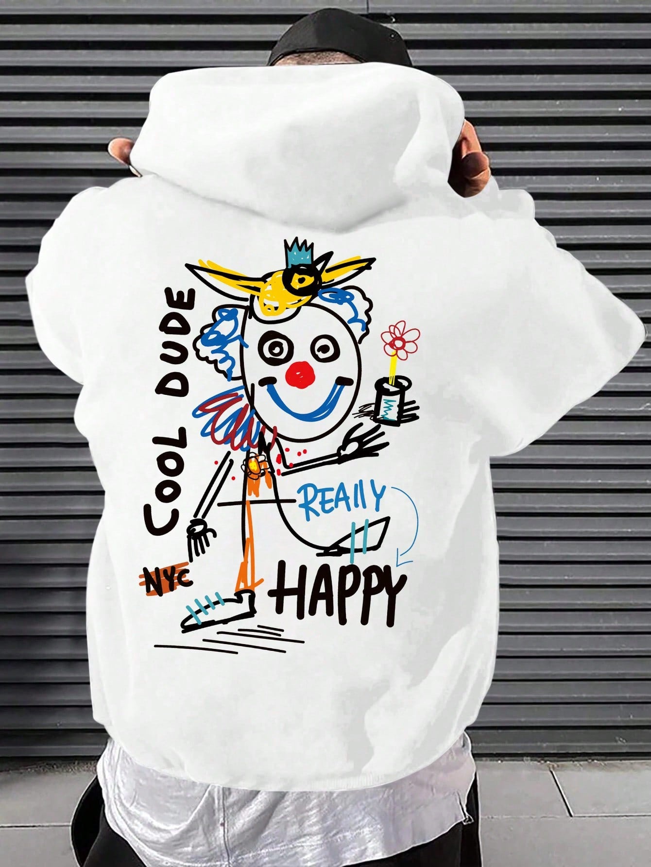 Men Cartoon & Letter Graphic Drawstring Hoodie