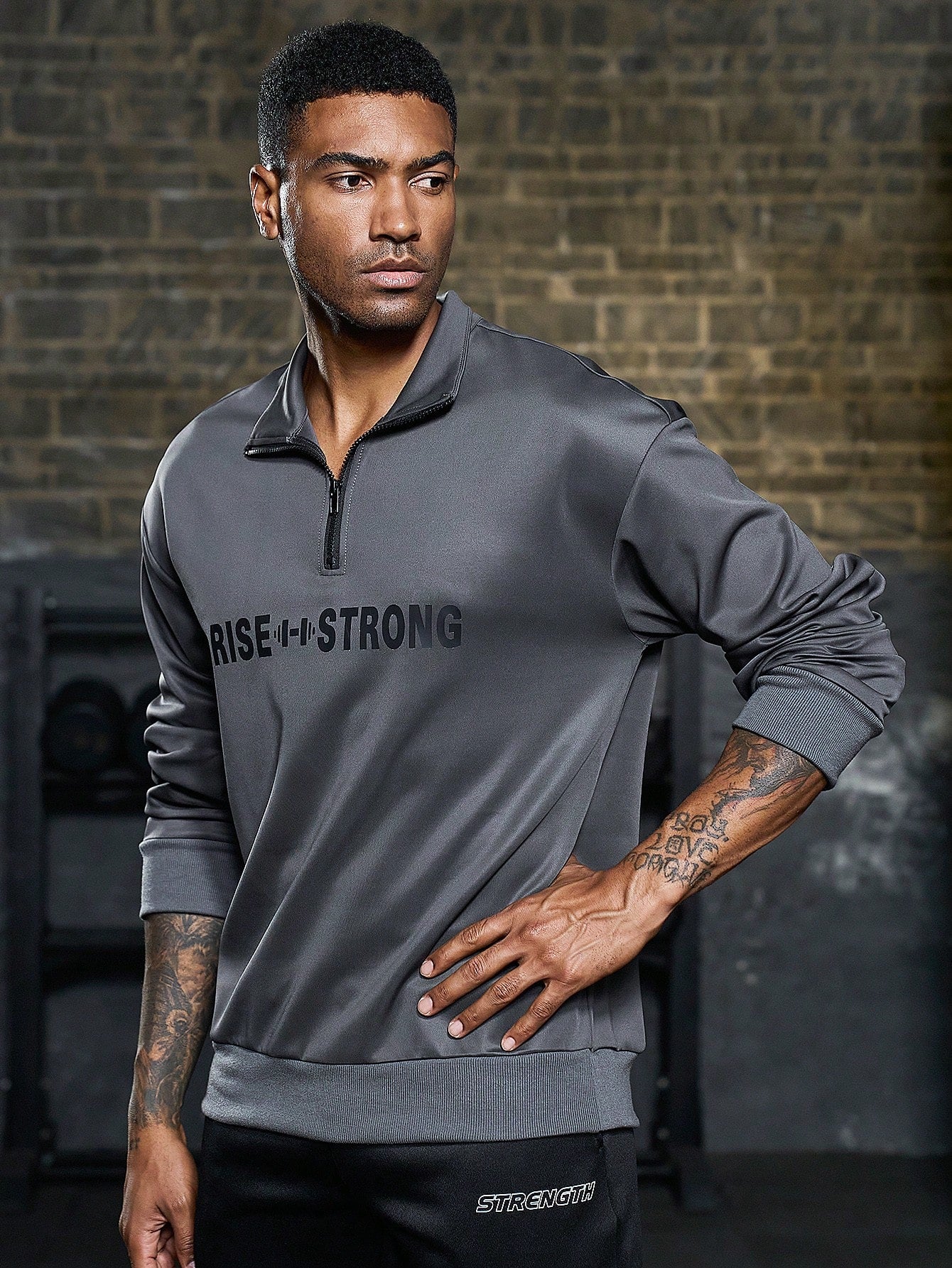 Men Letter Graphic Quarter Zip Sports Jacket Workout Tops