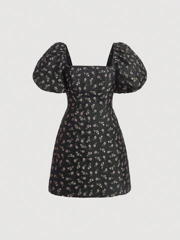 Ditsy Floral Print Puff Sleeve Dress Without Top