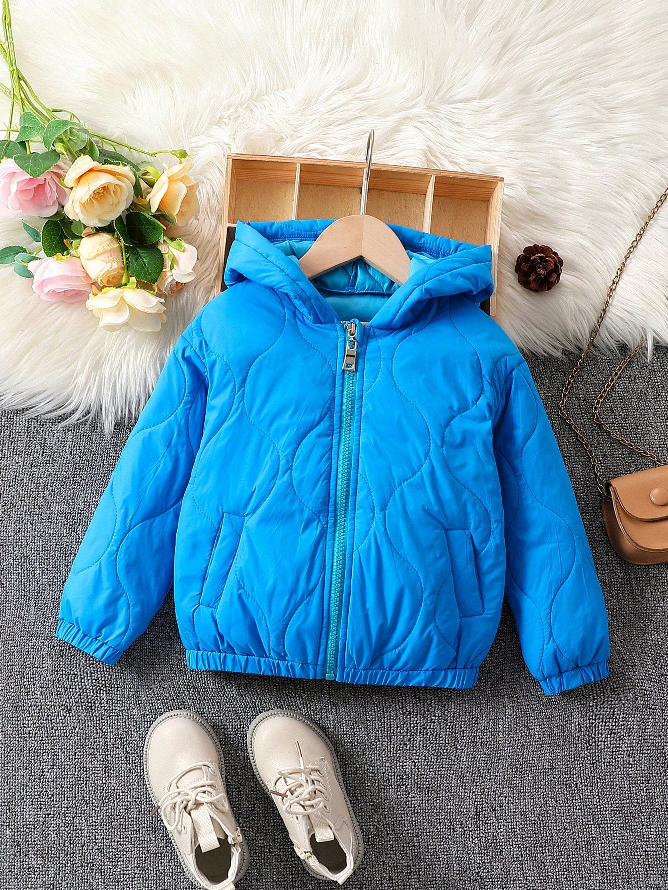 Young Girl Zip Up Hooded Quilted Coat