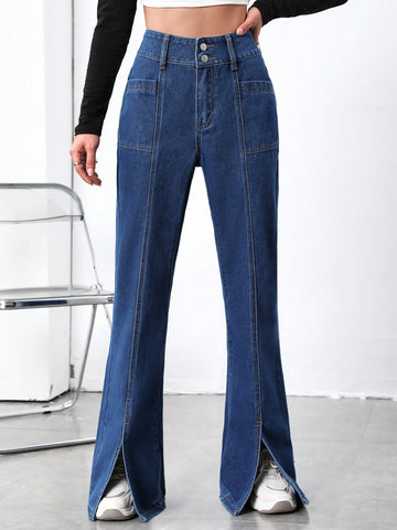 Coolmax High Waist Split Hem Flare Leg Jeans