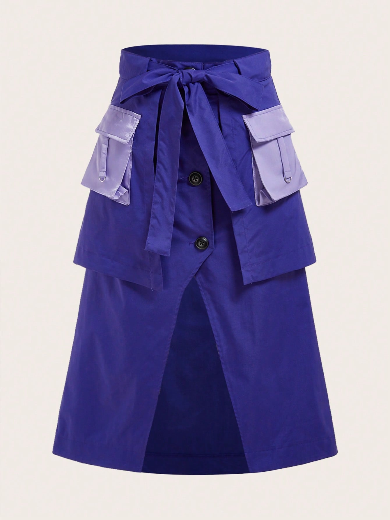 Flap Pocket Button Front Belted Cargo Skirt