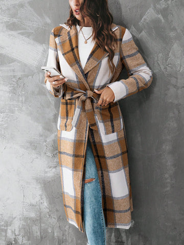 Plaid Print Belted Overcoat