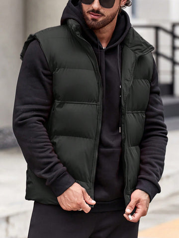 1pc Loose Fit Men's Zip Up Puffer Vest Coat