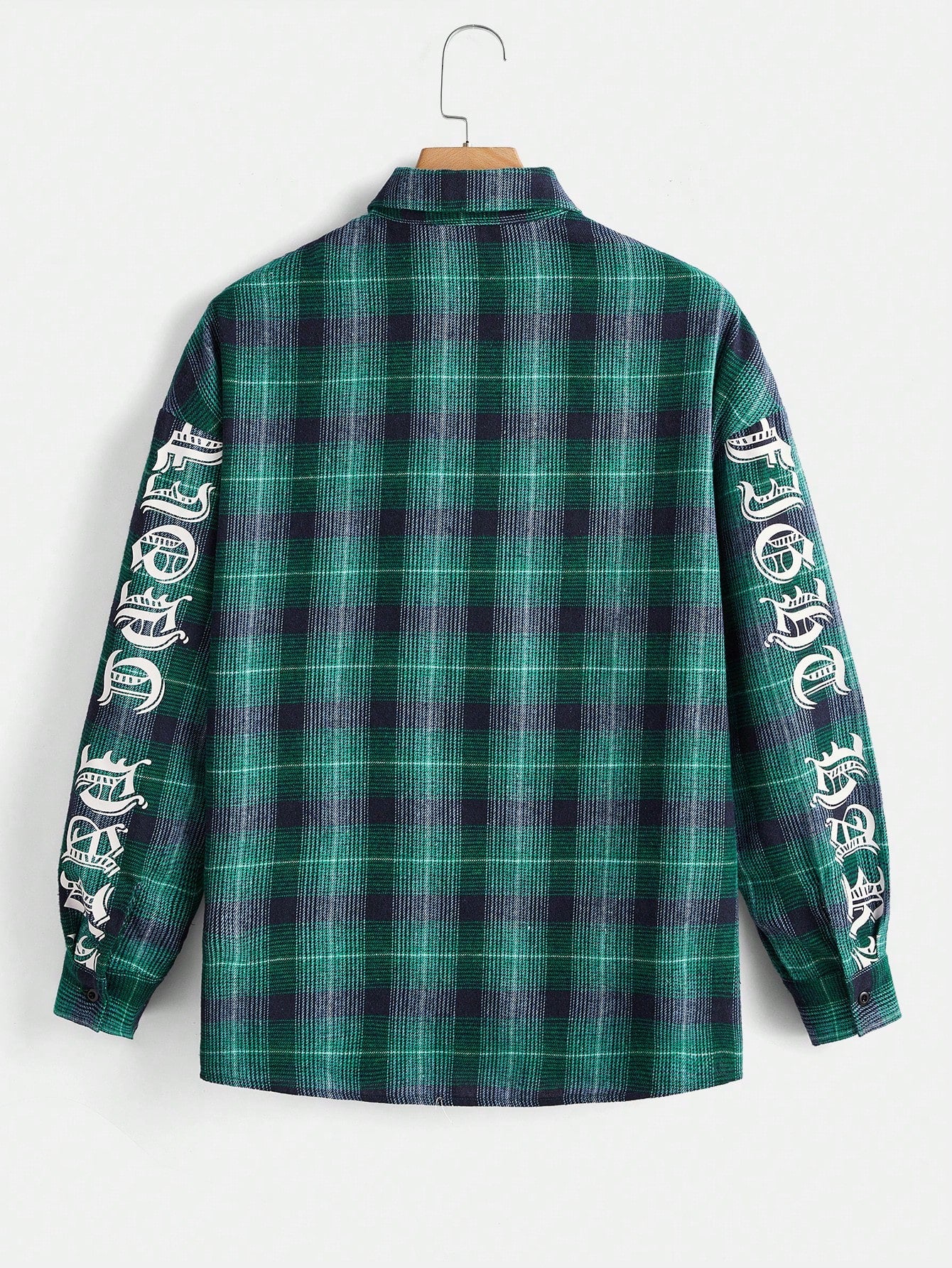 Plaid & Letter Graphic Drop Shoulder Shirt