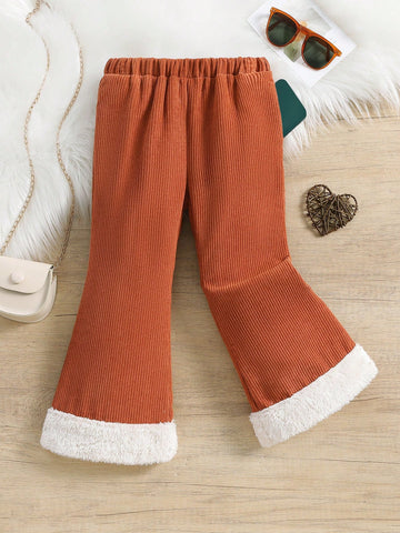 Young Girl Contrast Teddy Trim Flare Leg Pants