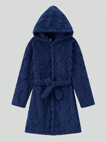 Tween Boy Solid Hooded Belted Flannel Robe