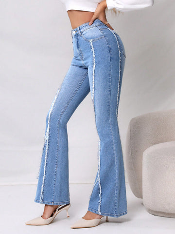 Raw Trim Flare Leg Jeans