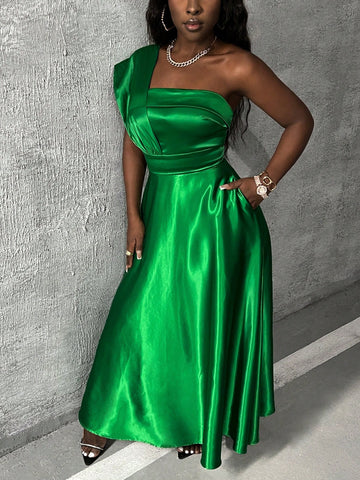 One Shoulder Satin Dress