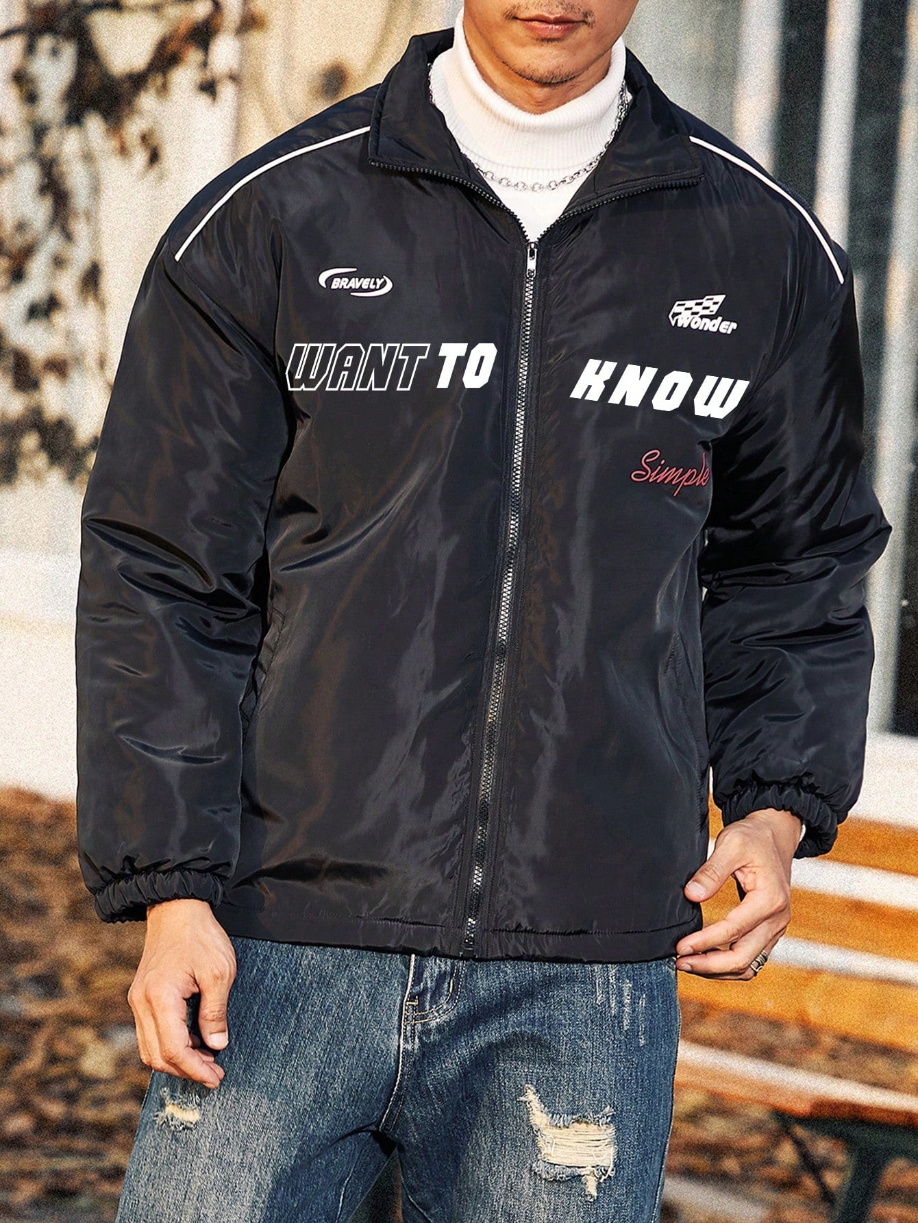 Men's Casual Letter Printed Winter Coat