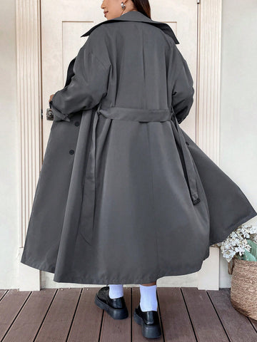 Plus Double Breasted Belted Trench Coat