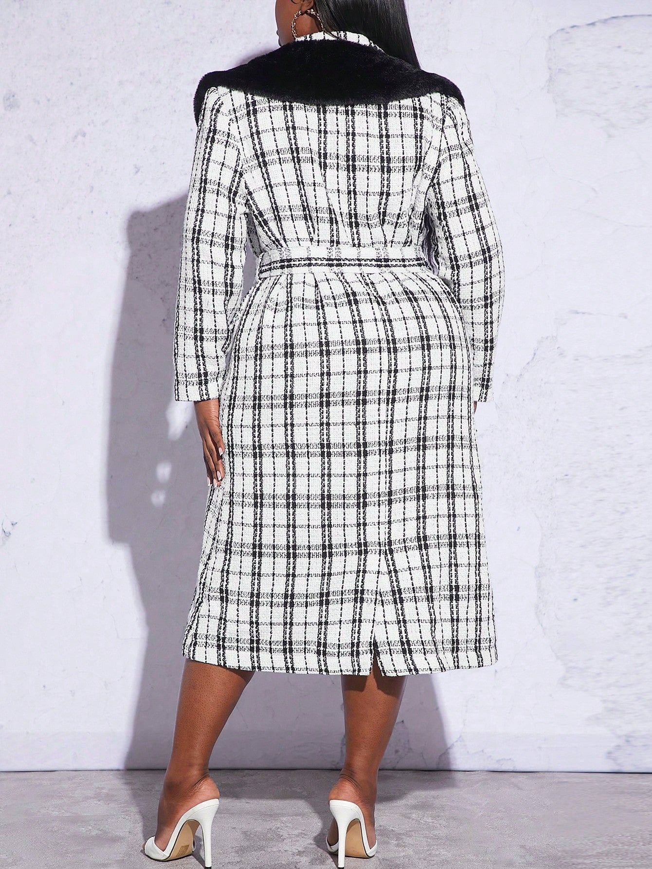 Plus Plaid Print Belted Overcoat