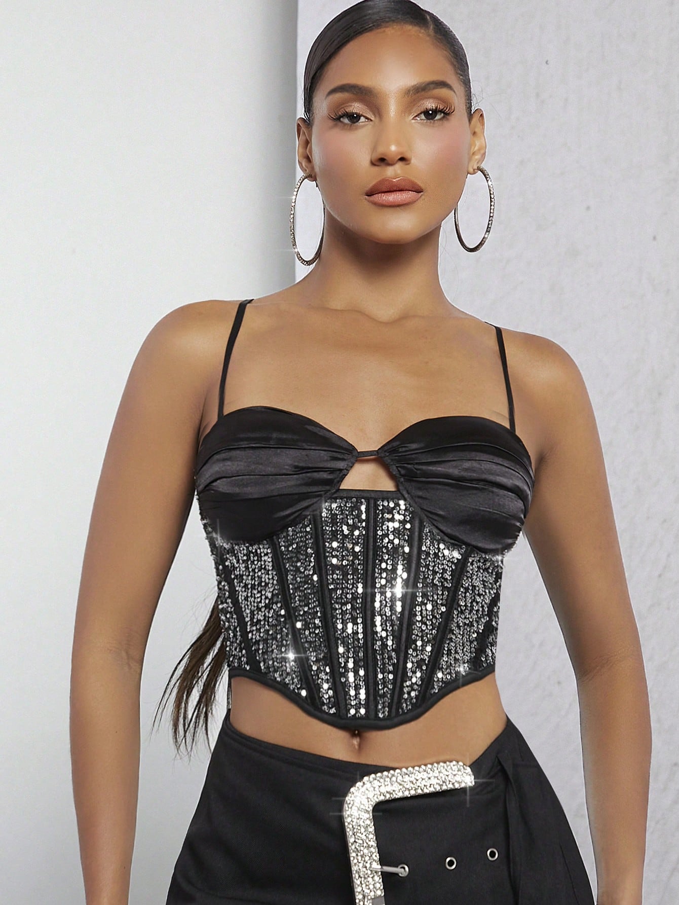 Sequin Ruched Bustier Cami Top