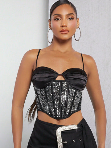 Sequin Ruched Bustier Cami Top