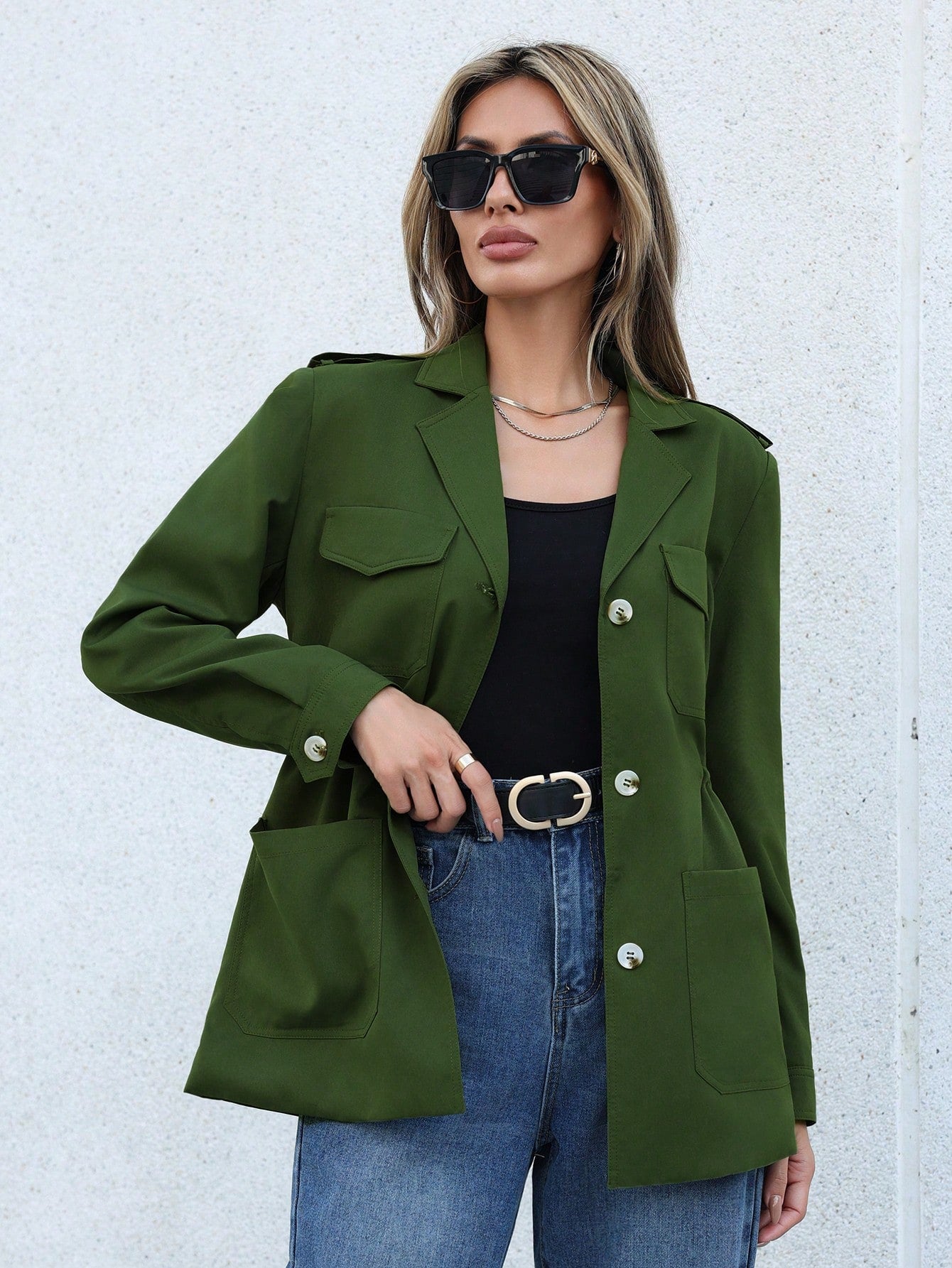 Lapel Neck Flap Pocket Button Front Coat