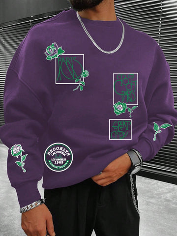 Men Floral & Letter Graphic Drop Shoulder Sweatshirt