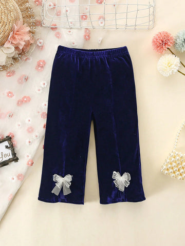 Baby Girl Bow Front Velvet Flare Leg Pants