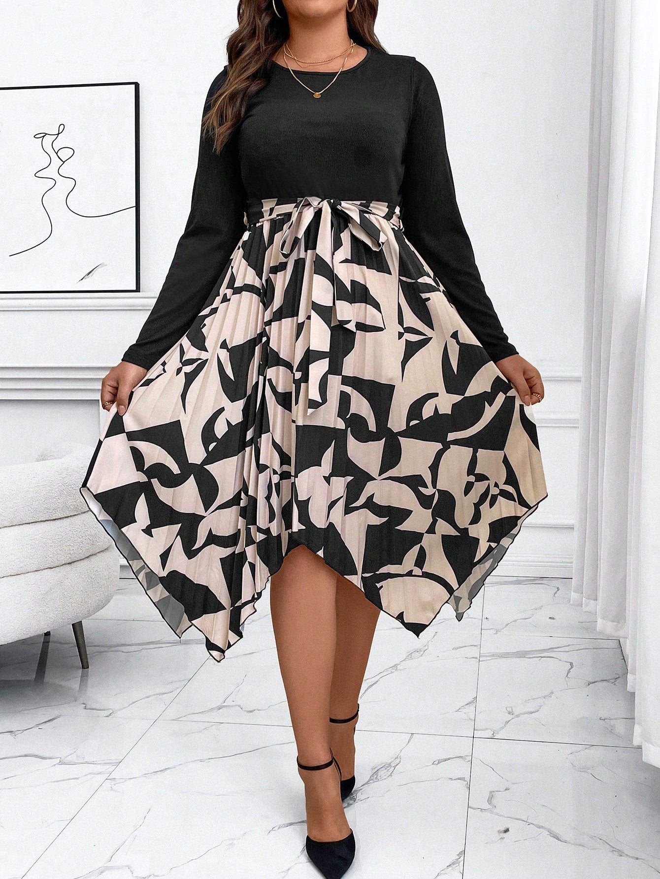 Plus Graphic Print Asymmetrical Hem Dress