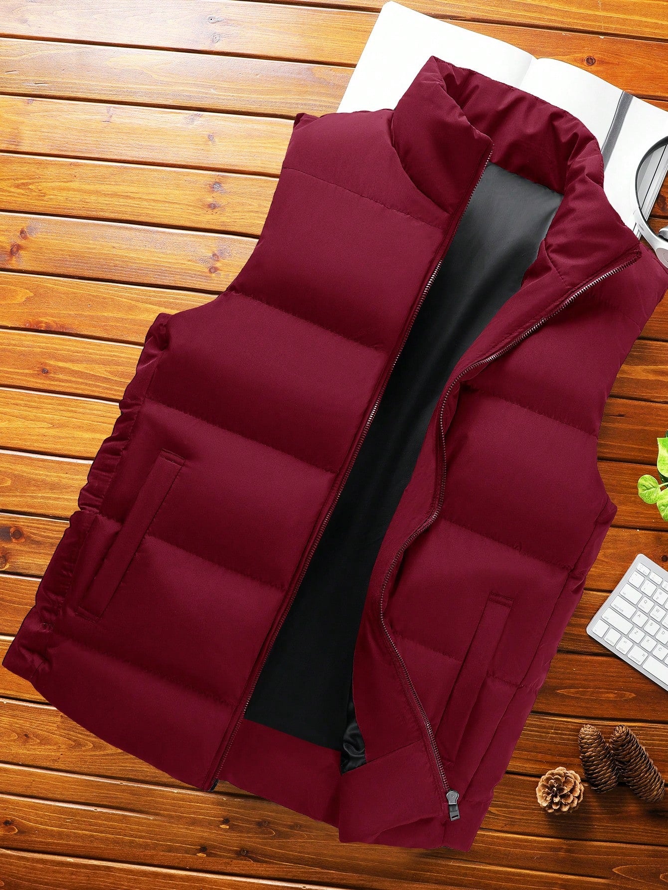 Loose Fit Men's Zip Up Puffer Vest Coat