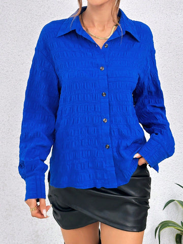 Solid Button Front Drop Shoulder Shirt