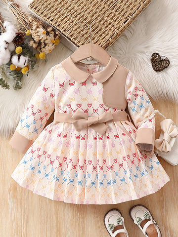 Baby Girl Geo Print Belted Dress Without Belt