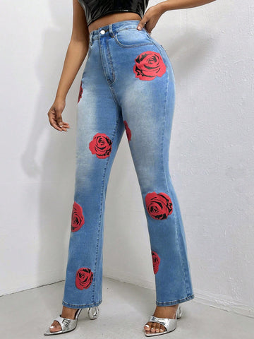 Floral Print Flare Leg Jeans