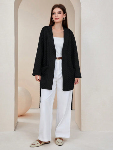 Drop Shoulder Pocket Patched Belted Coat