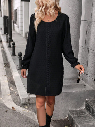 Swiss Dot Flounce Sleeve Tunic Dress