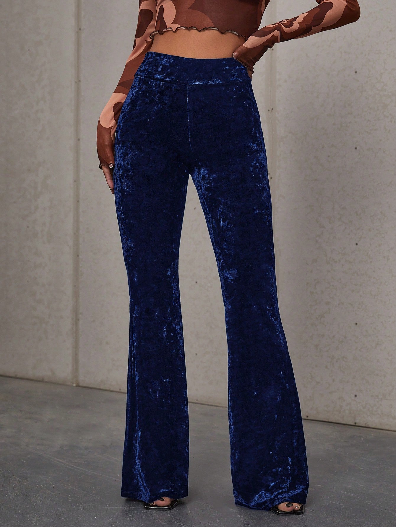 High Waist Velvet Flare Leg Pants