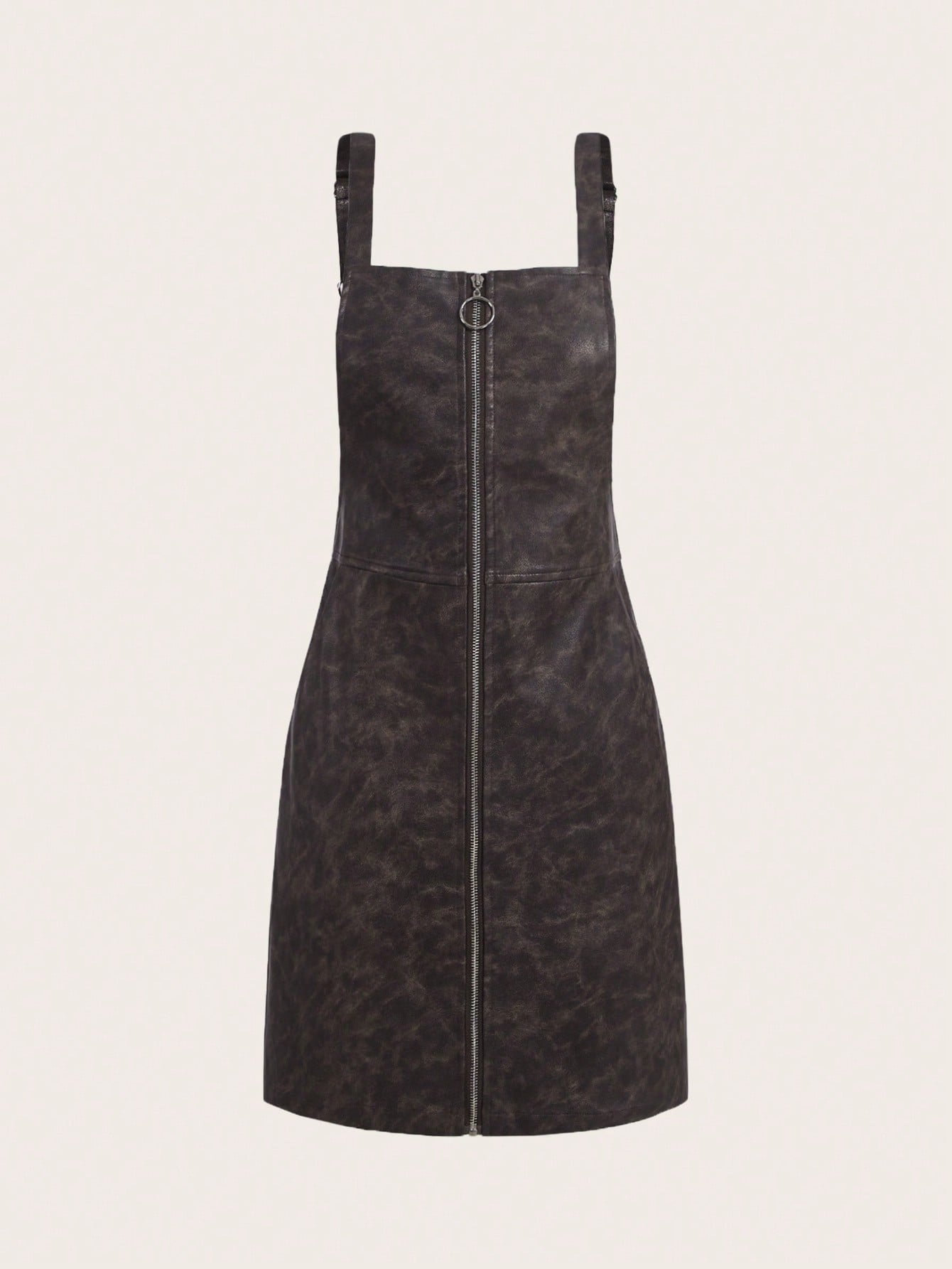 Zip Up PU Leather Overall Dress Without Tee