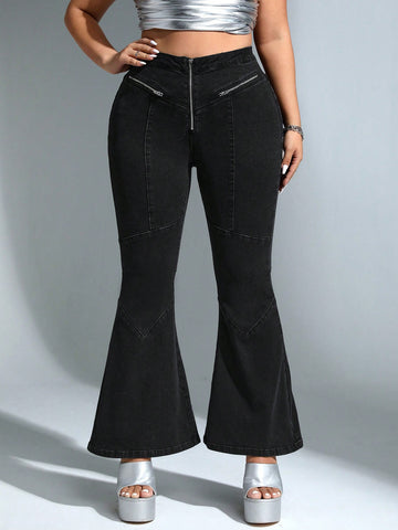 Plus Zip Fly Flare Leg Jeans