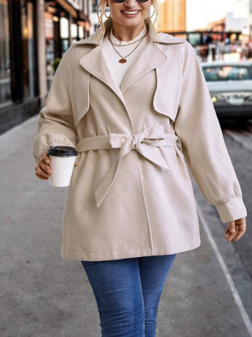 Plus Lapel Neck Belted Overcoat