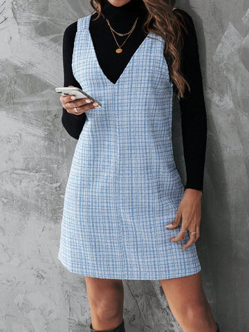 Plaid Tweed Overall Dress Without Sweater