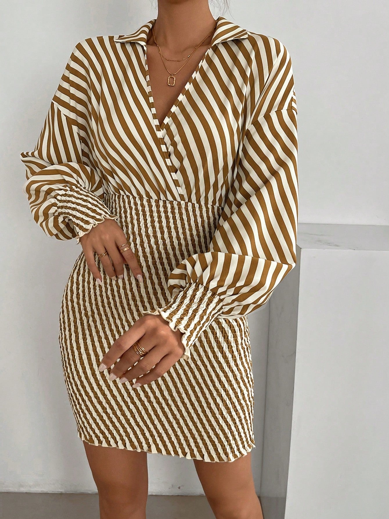 Striped Print Drop Shoulder Dress