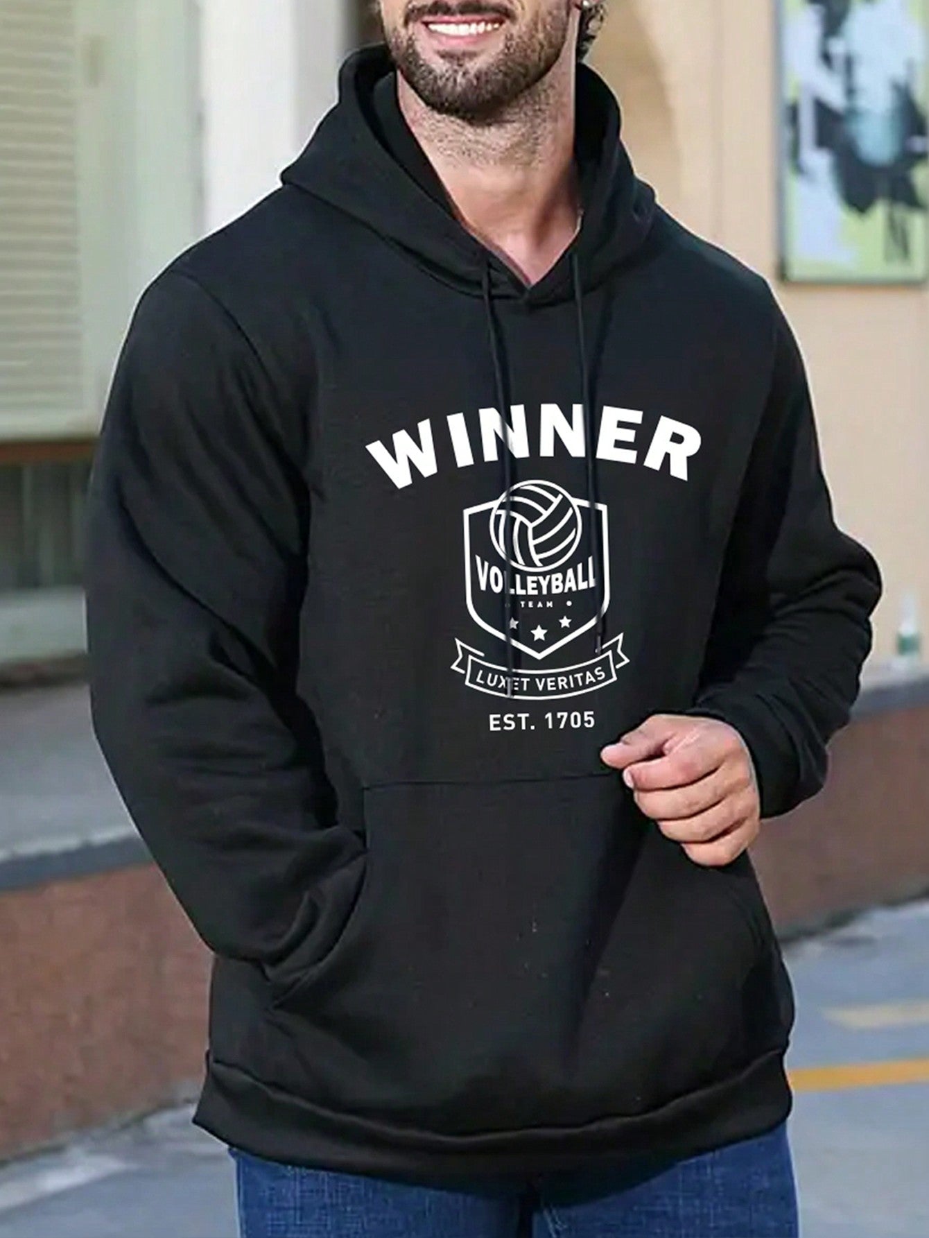 Men Letter Graphic Drawstring Sports Hoodie